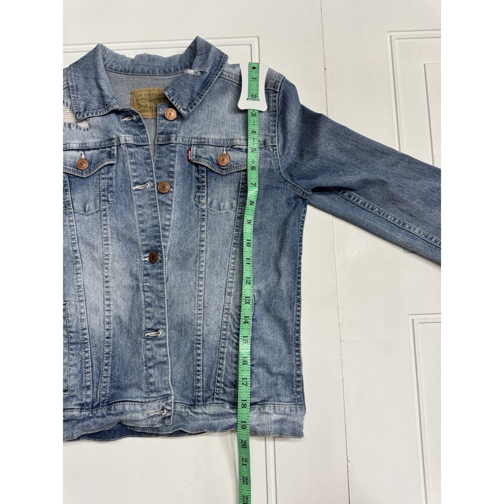 Levis Jean Jacket Womens Small Blue Light Was Denim Premium Trucker Distressed - Picture 6 of 9